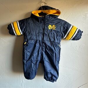 Vintage Michigan Wolverines Baby Bunting Snow Suit Reversible Removable Sz 6-9M